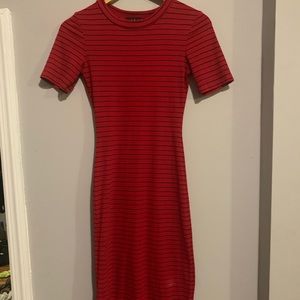 Red black striped midi dress